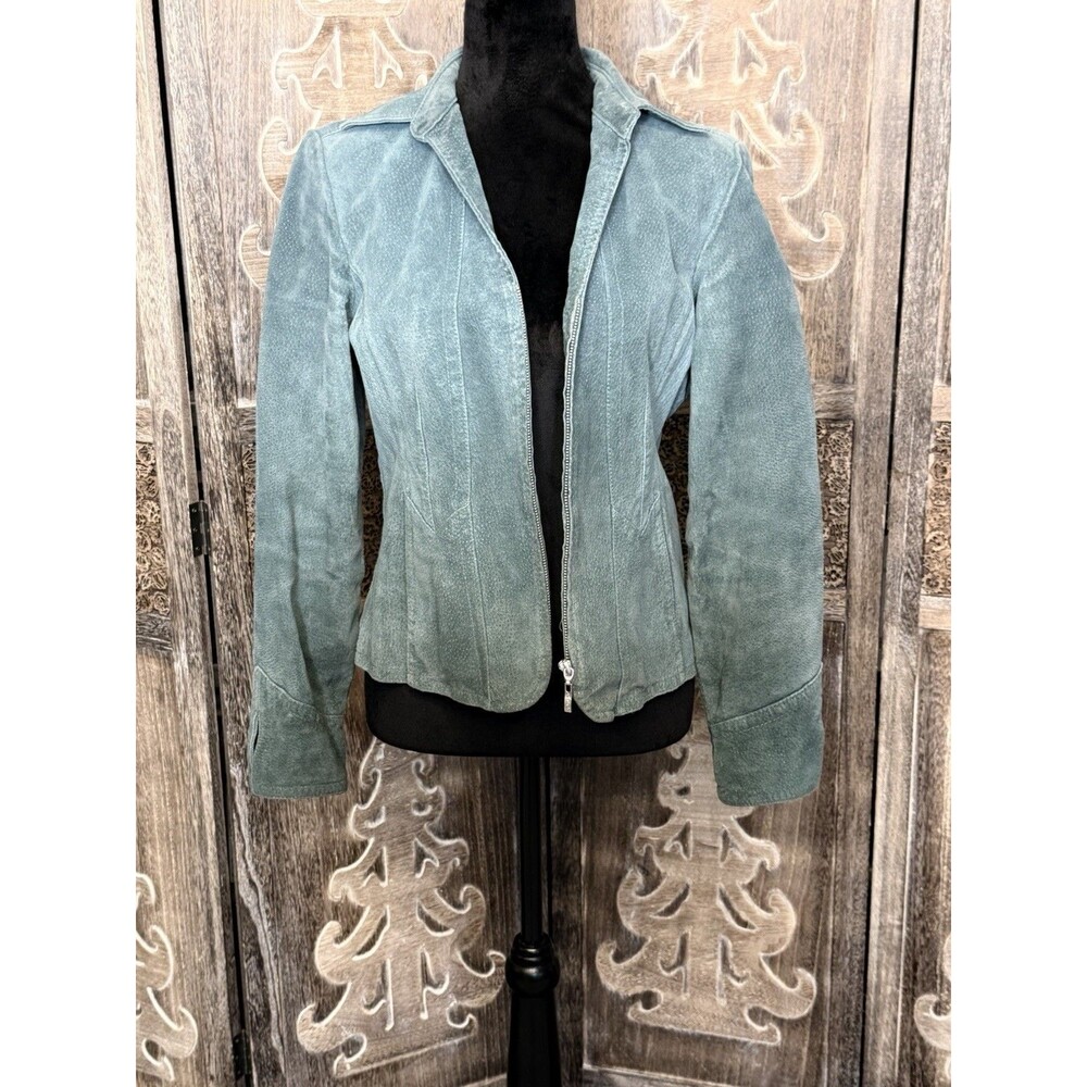 VTG Teal Green Suede Western Boho Leather Women's  Petite Medium  Native C17